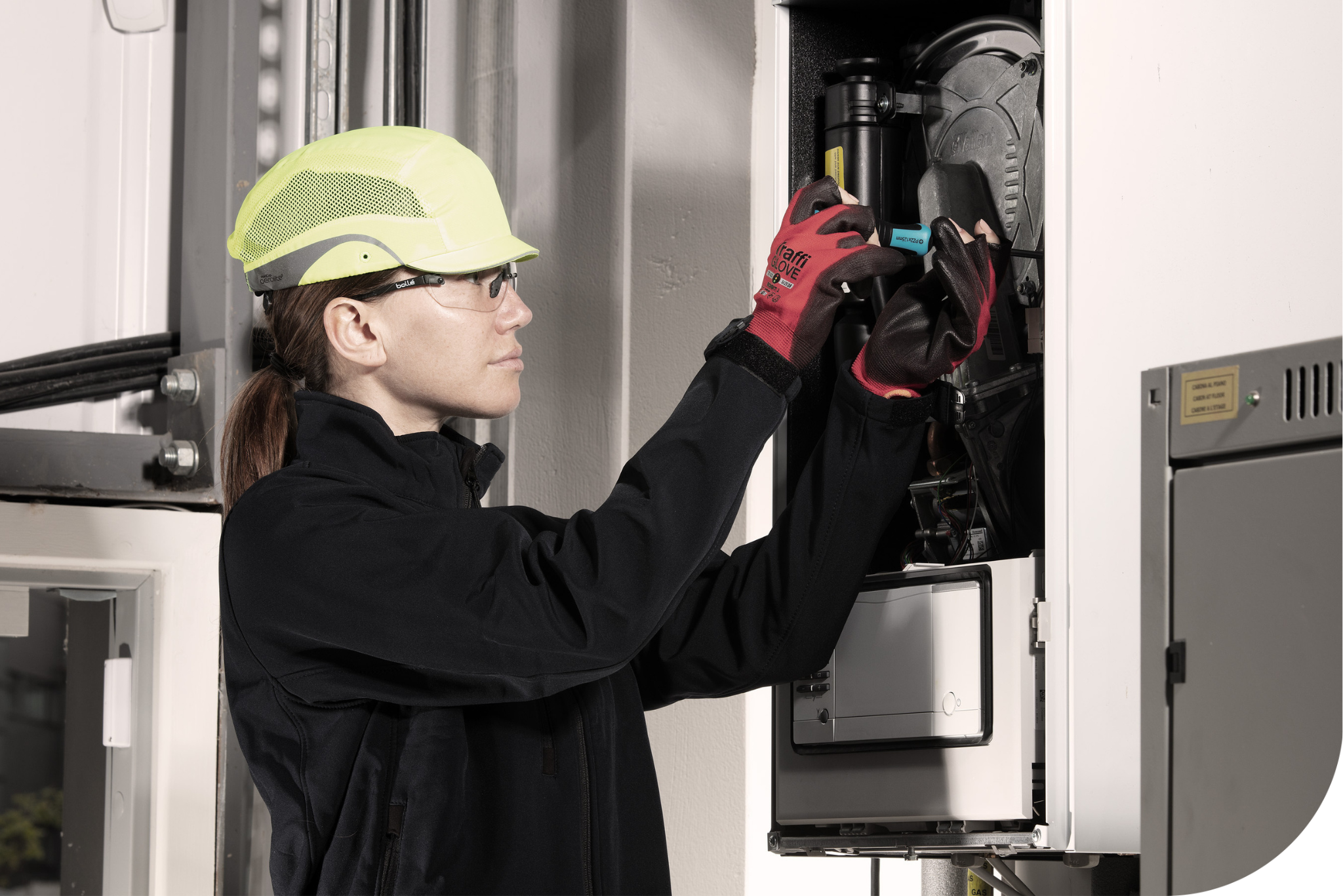 Female worker wearing Traffi hand protection
