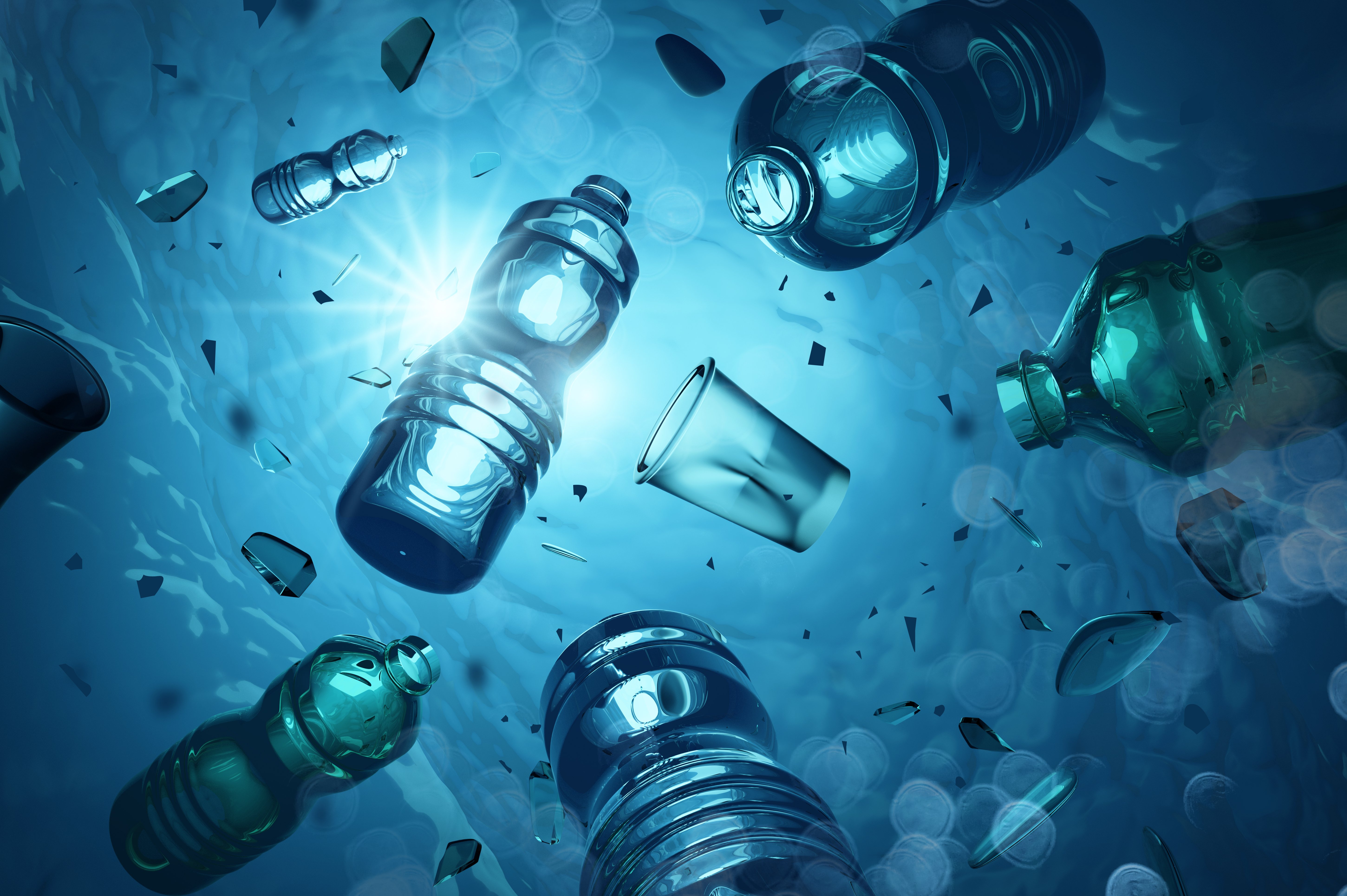 Plastic bottles in ocean