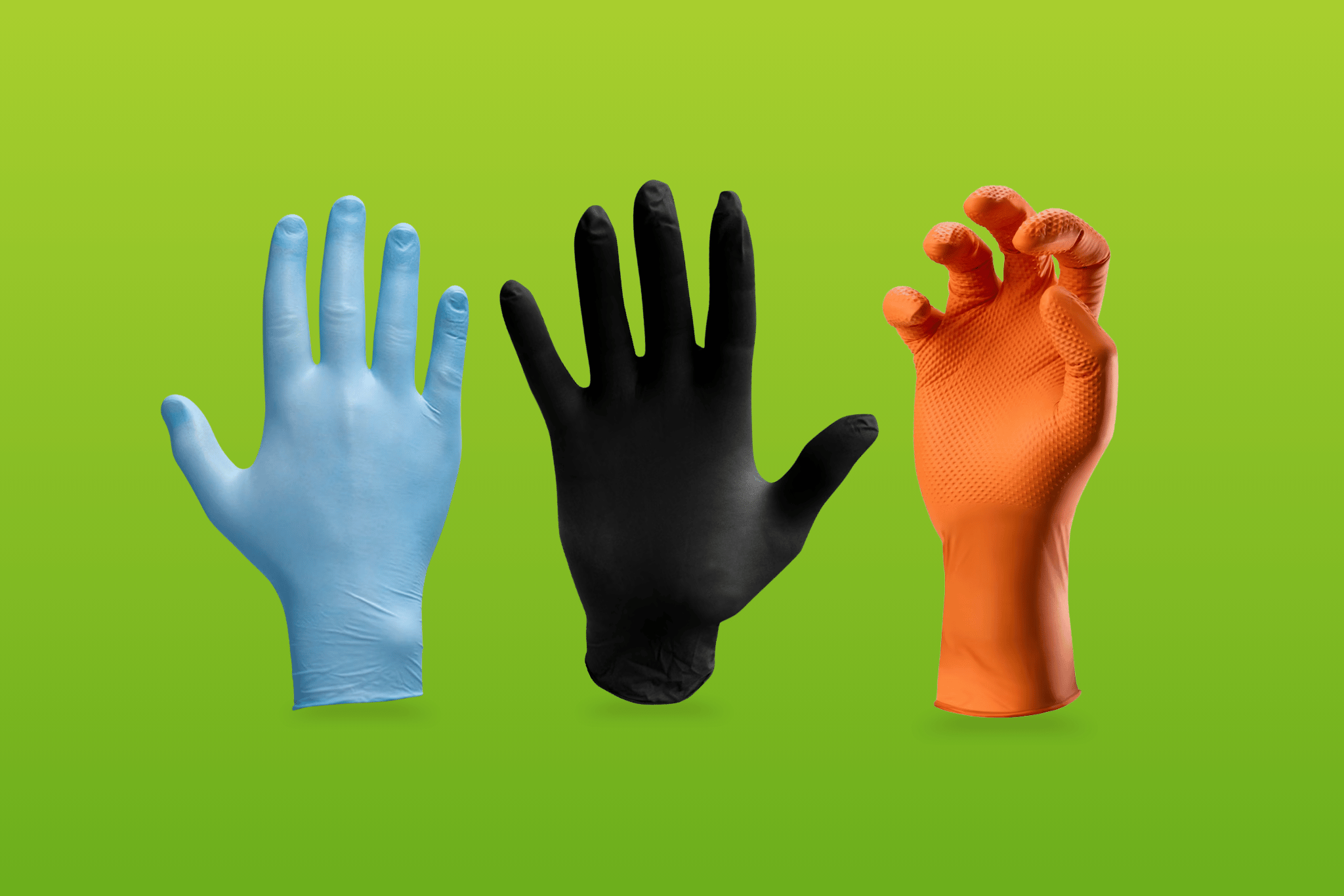 Three pairs of disposable gloves.